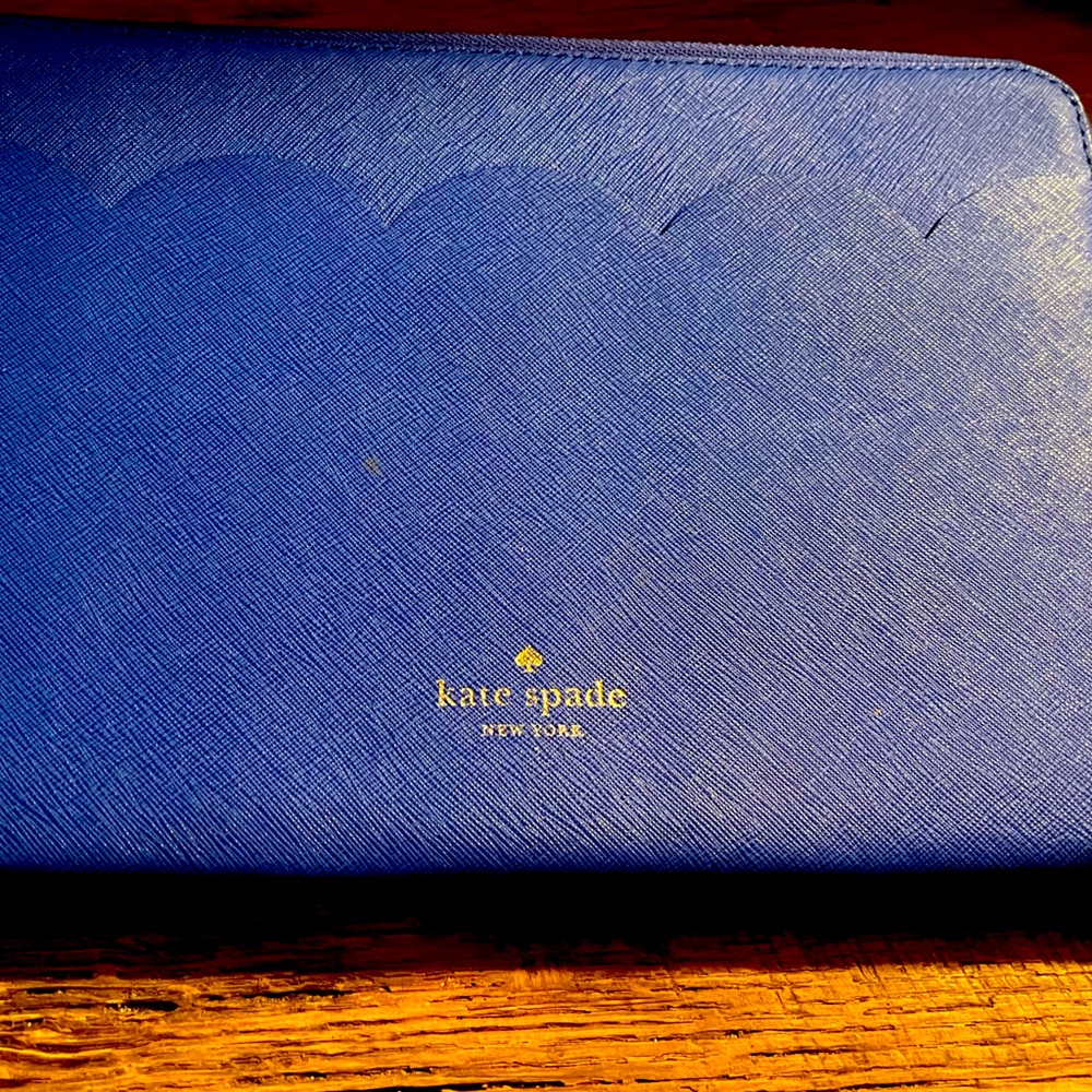 EUC Kate Spade New York Navy Blue Leather Clutch/Travel/Tablet Case